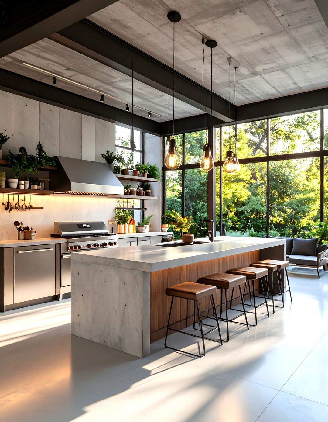 Industrial Loft Style with Concrete Elements - 24 Luxury Outdoor Kitchen Ideas