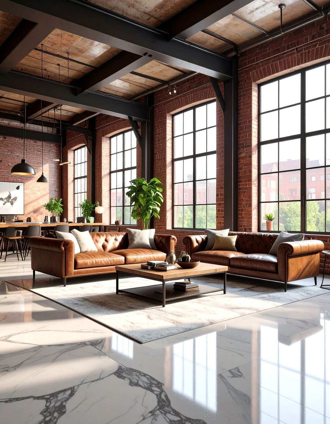 Industrial Marble Loft Style - 24 Marble Floor Living Room Ideas