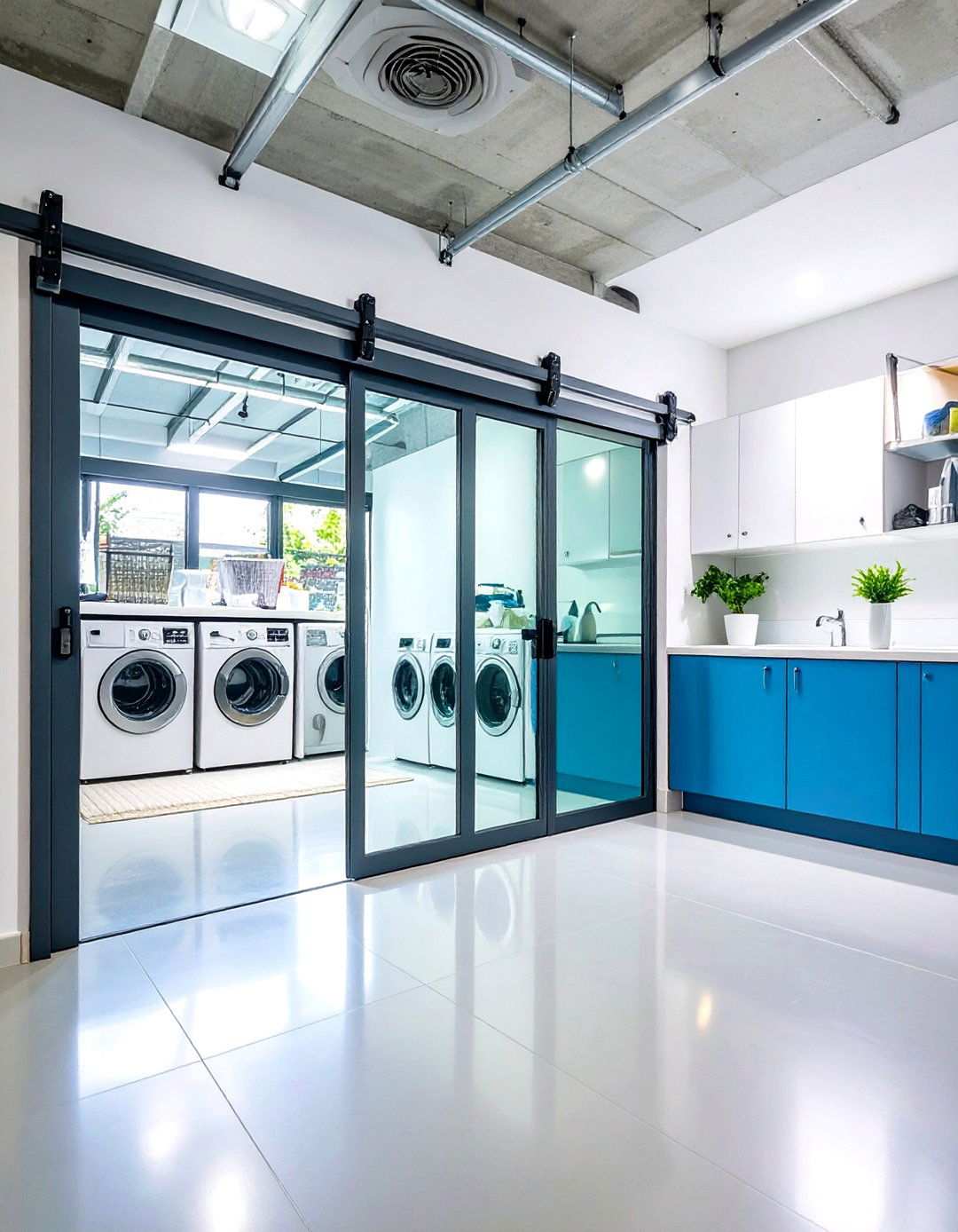 Industrial Metal and Glass Sliding Door - 24 Laundry Room Door Ideas