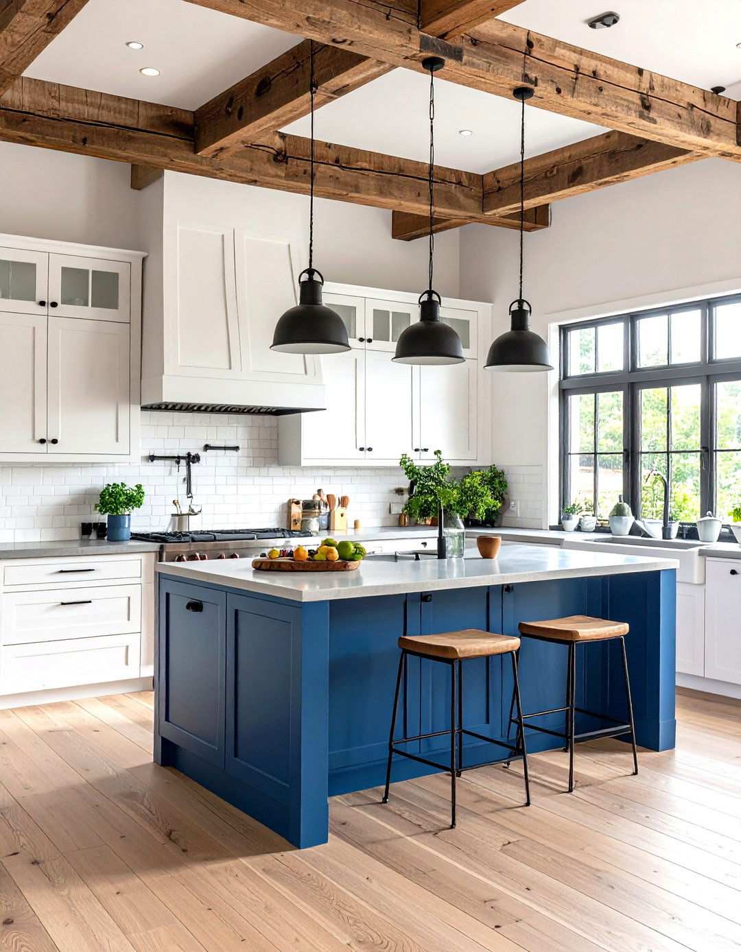 Industrial Modern Steel Blue Island - 24 White Kitchen Cabinets With Blue Island