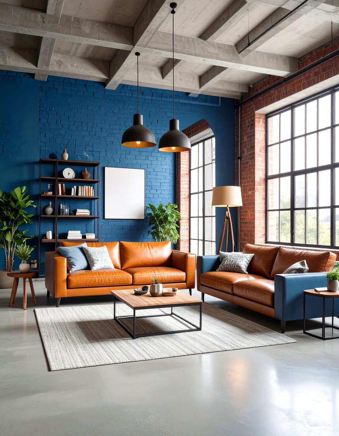 Industrial Orange and Steel Blue Loft - 24 orange and blue living room ideas