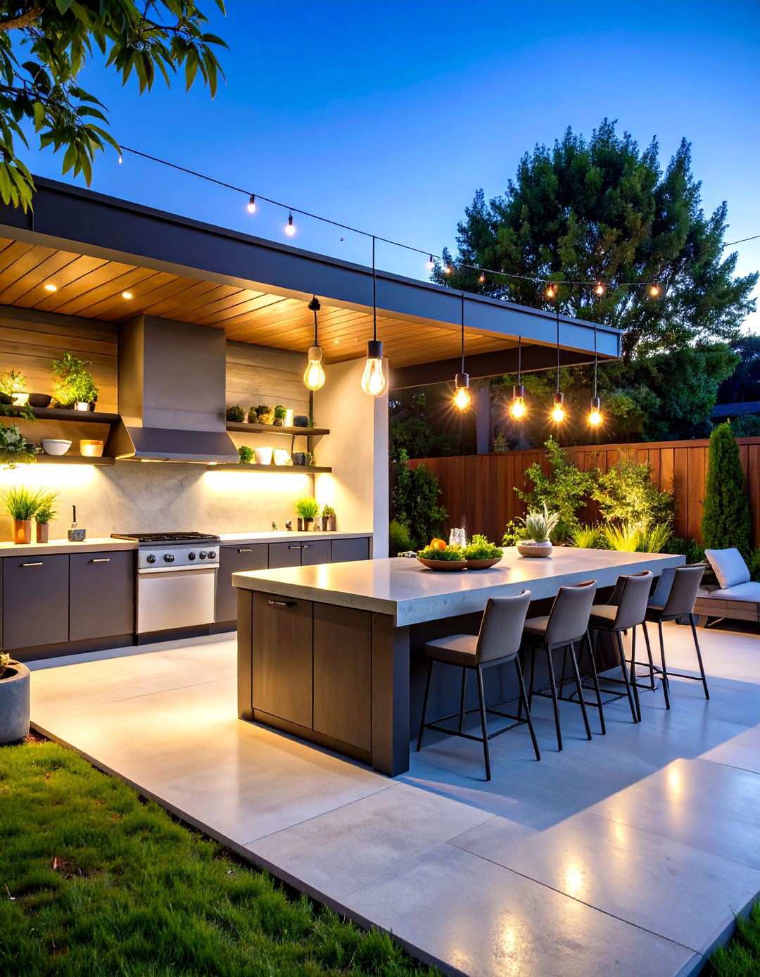 Industrial Outdoor Kitchen with Steel and Concrete Features - 24 Small Outdoor Kitchen Ideas