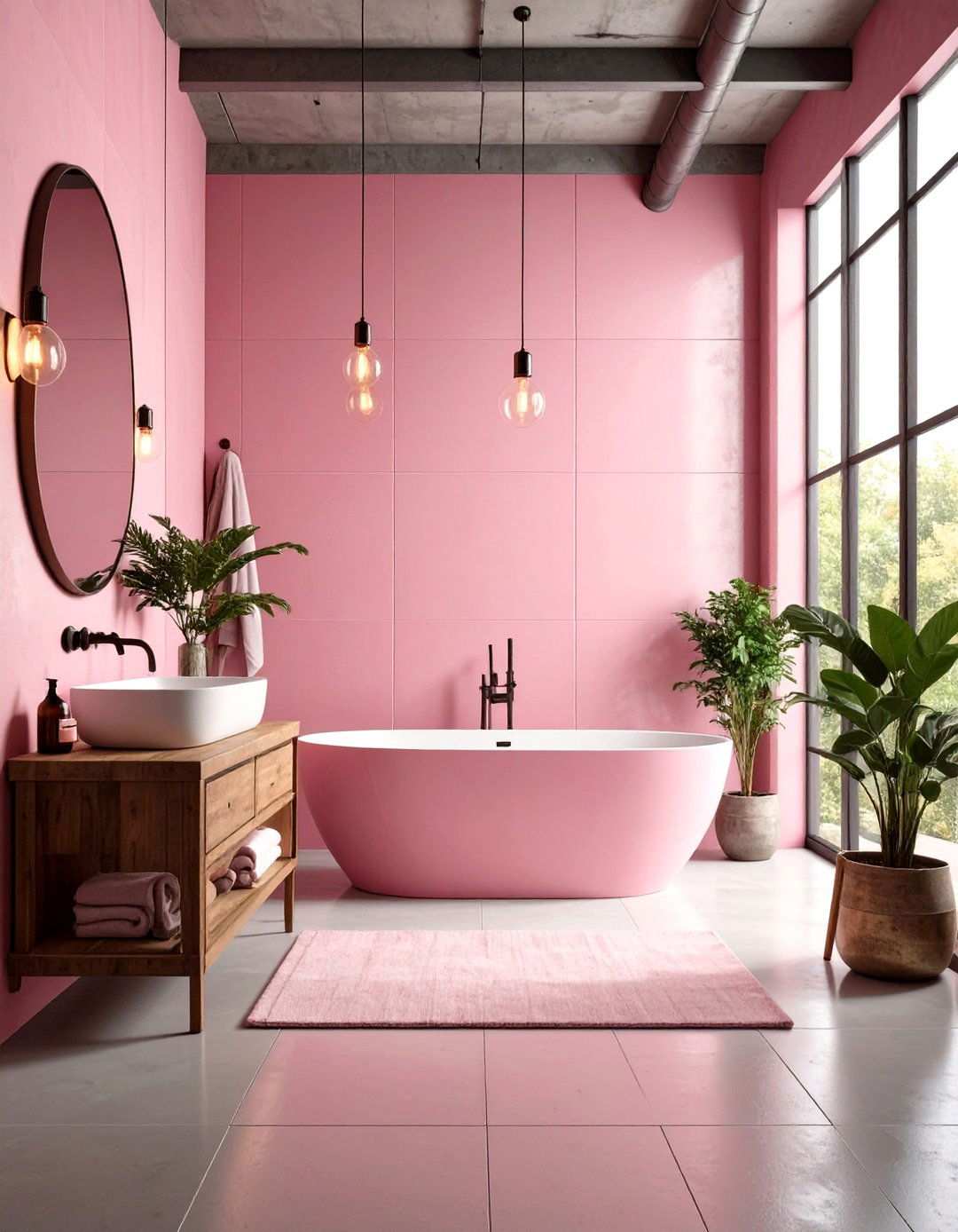 Industrial Pink Loft Bathroom - 24 Pink Tile Bathroom Ideas