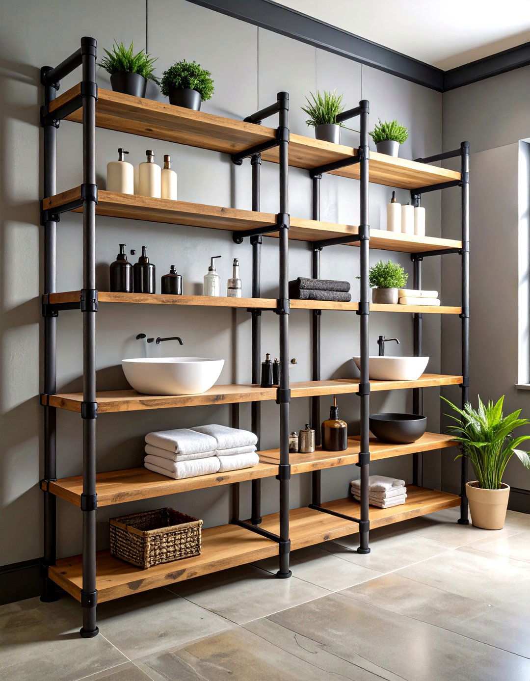 Industrial Pipe Shelving - 24 Small Bathroom Shelving Ideas