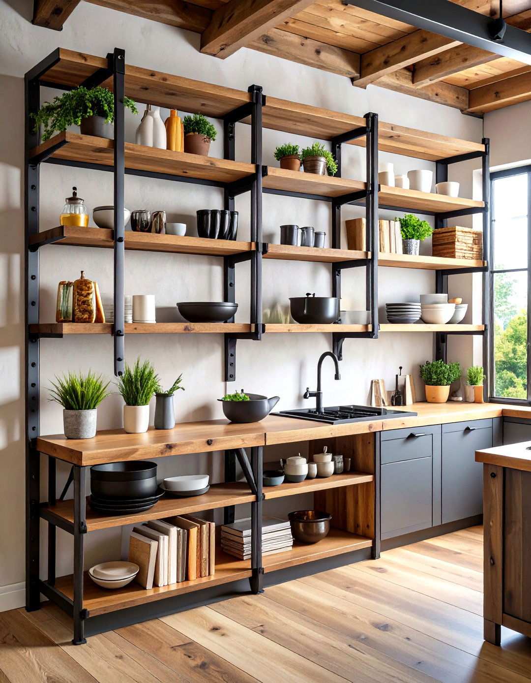 Industrial Pipe Shelving System - 24 Kitchen Wall Decor Ideas
