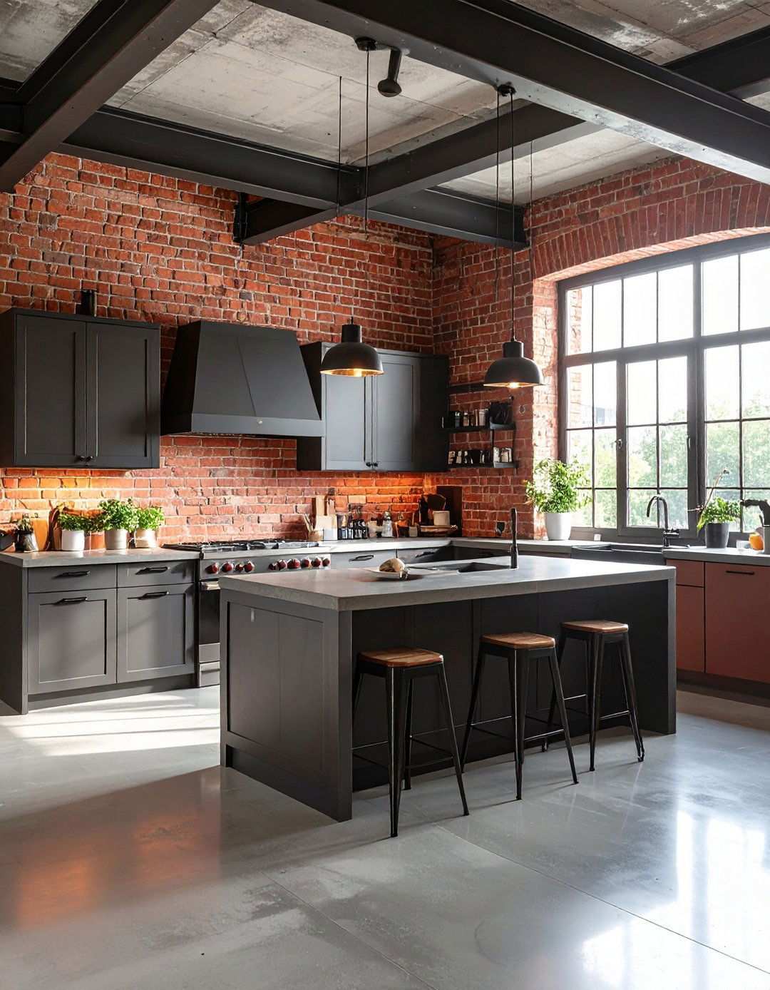 Industrial Red Brick Loft Kitchen - 24 Red Brick Kitchen Ideas