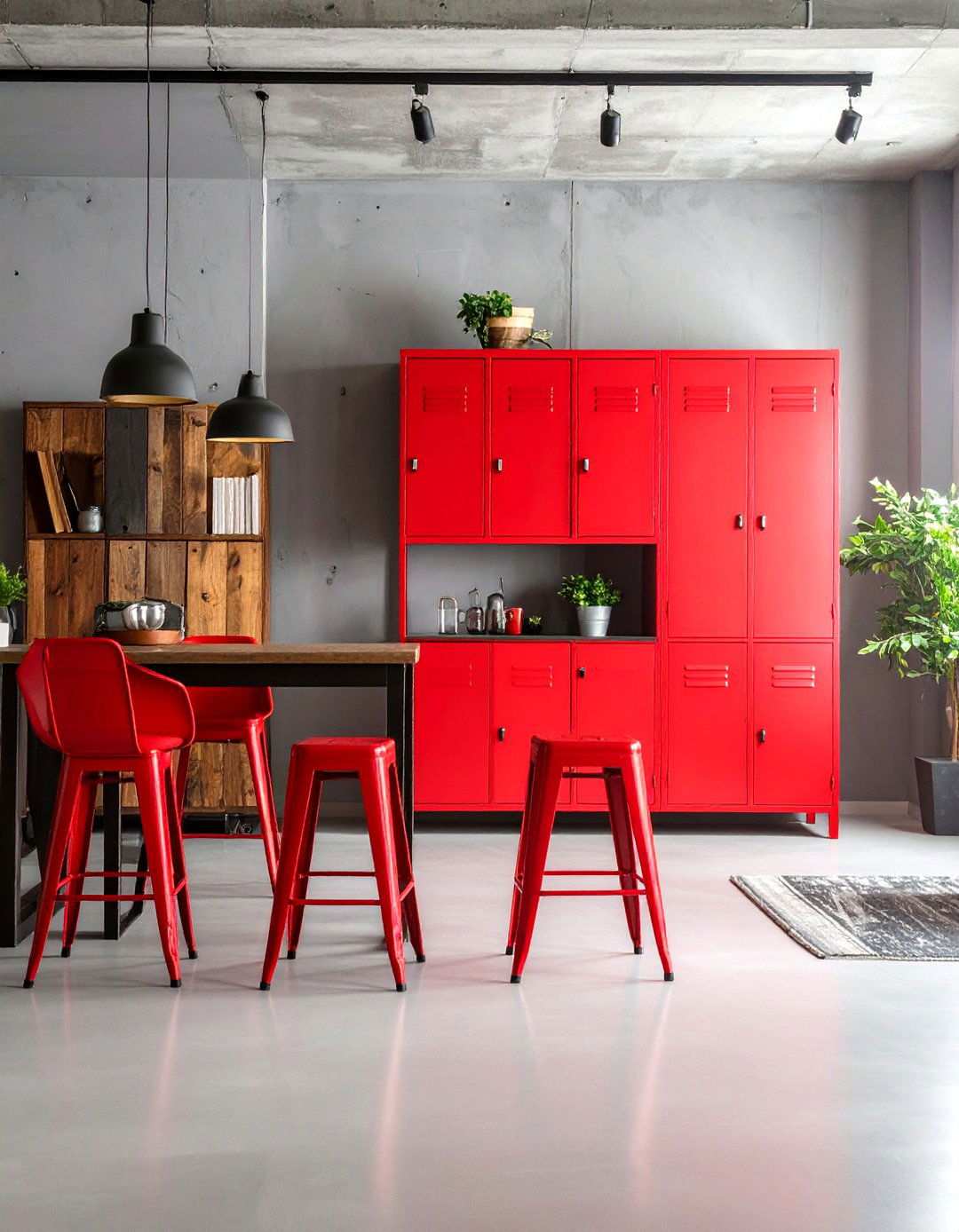 Industrial Red Metal Accents - 24 Red Living Room Ideas