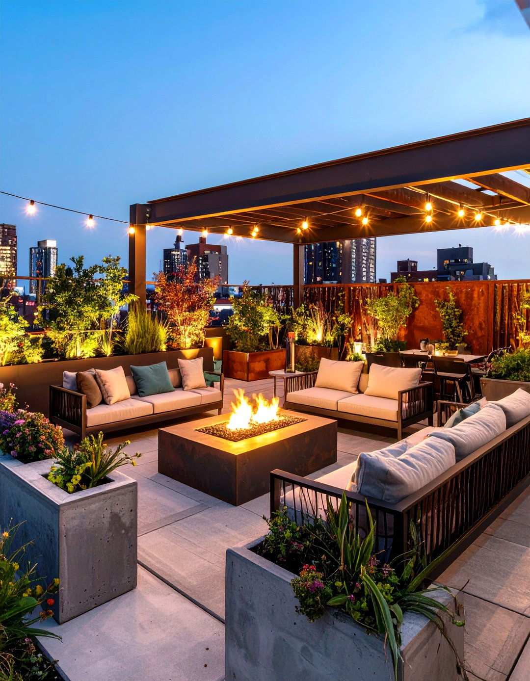 Industrial Rooftop Terrace with Metal Framework Design - 24 Outdoor Living Space Ideas