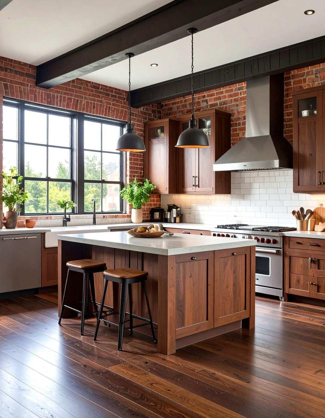 Industrial Rustic Dark Walnut Kitchen Floors - 24 Kitchens With Wood Floors