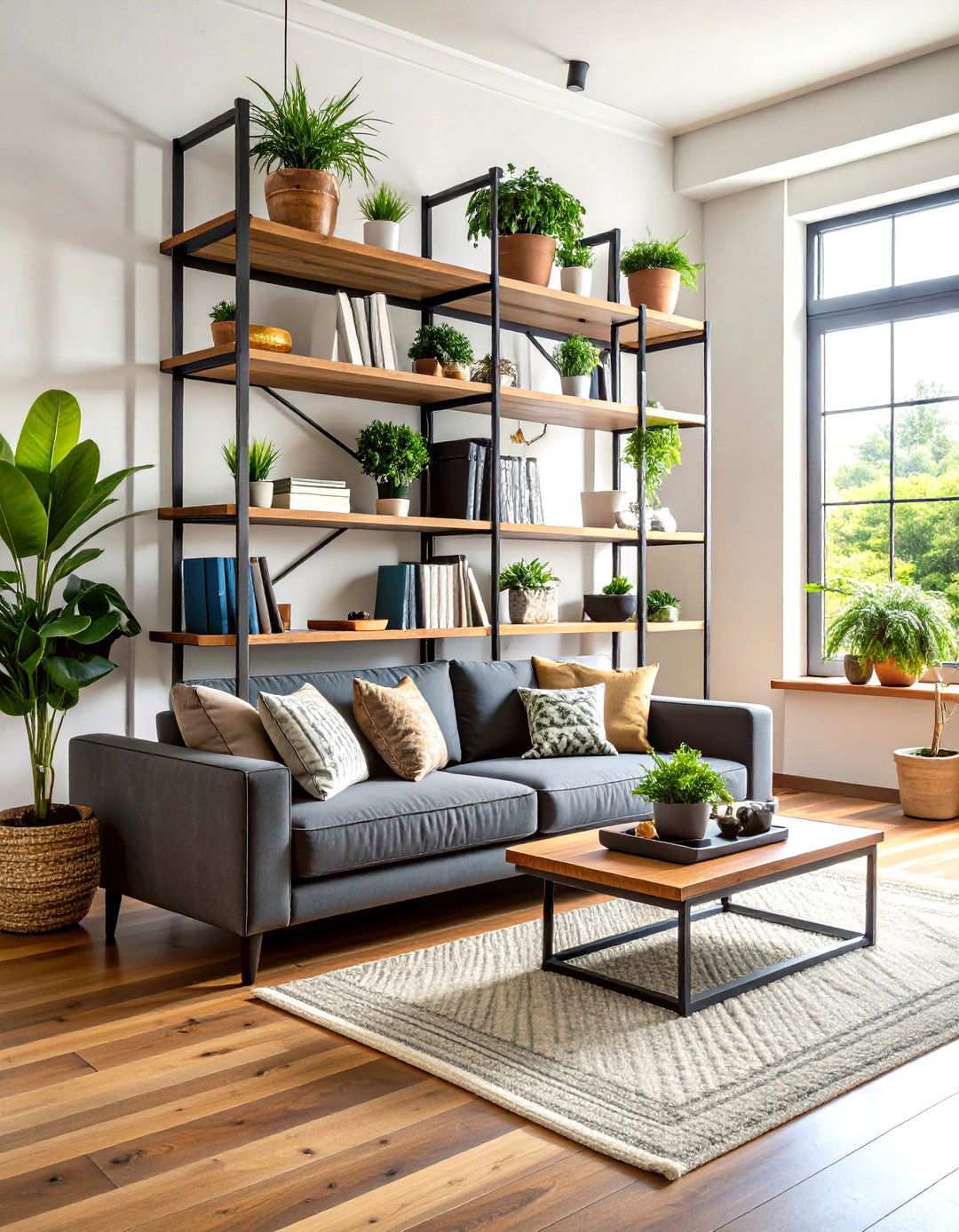 Industrial Shelving Units - 24 Industrial Living Room Ideas