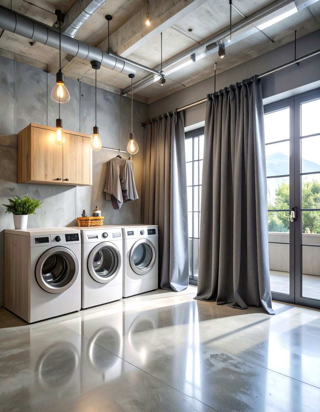 Industrial Style Canvas Curtains with Metal Grommets - 24 Laundry Room Curtain Ideas