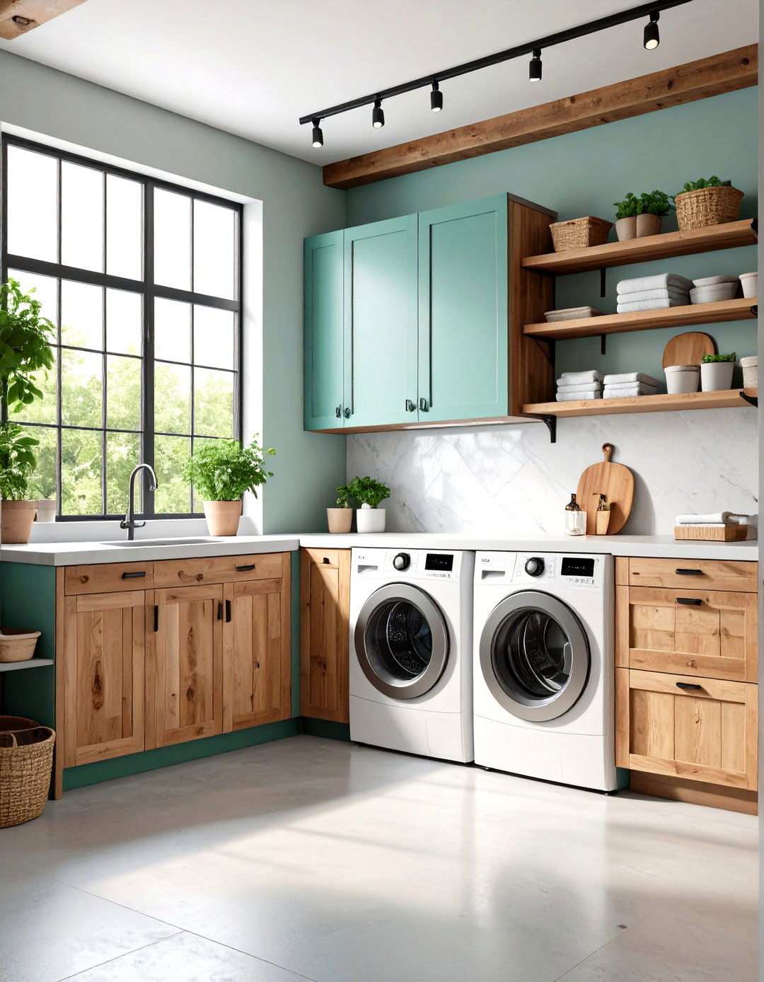 Industrial Style Metal and Wood Cabinets - 24 Laundry Room Cabinet Ideas