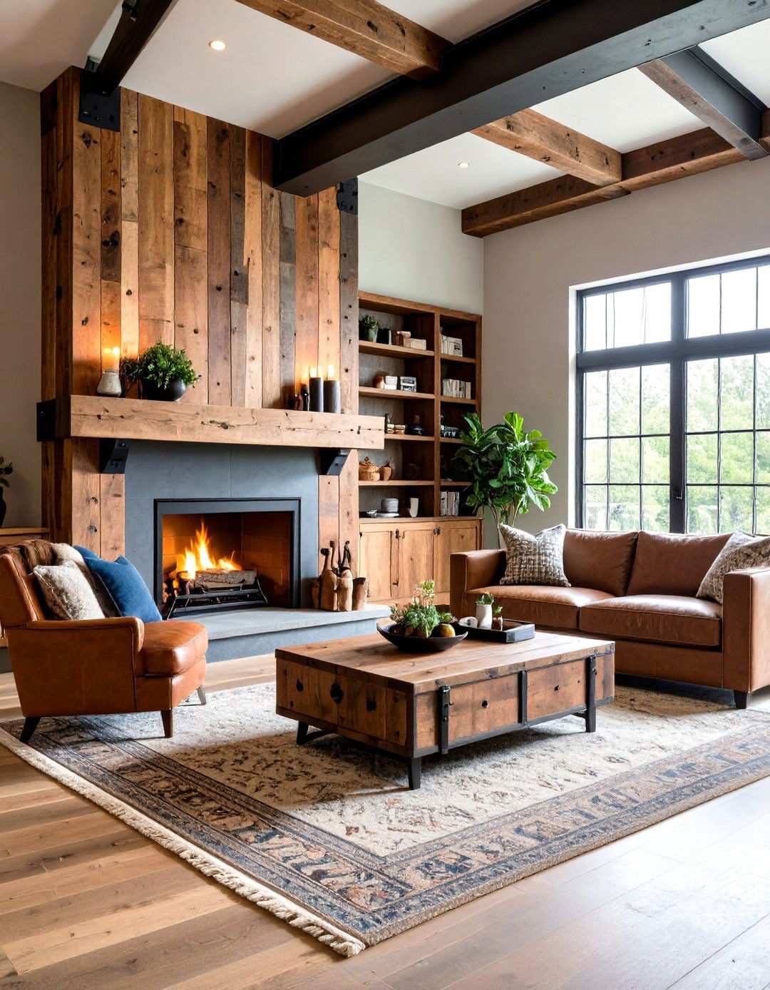 Industrial Style Reclaimed Wood Mantel - 24 Wood Mantel Ideas