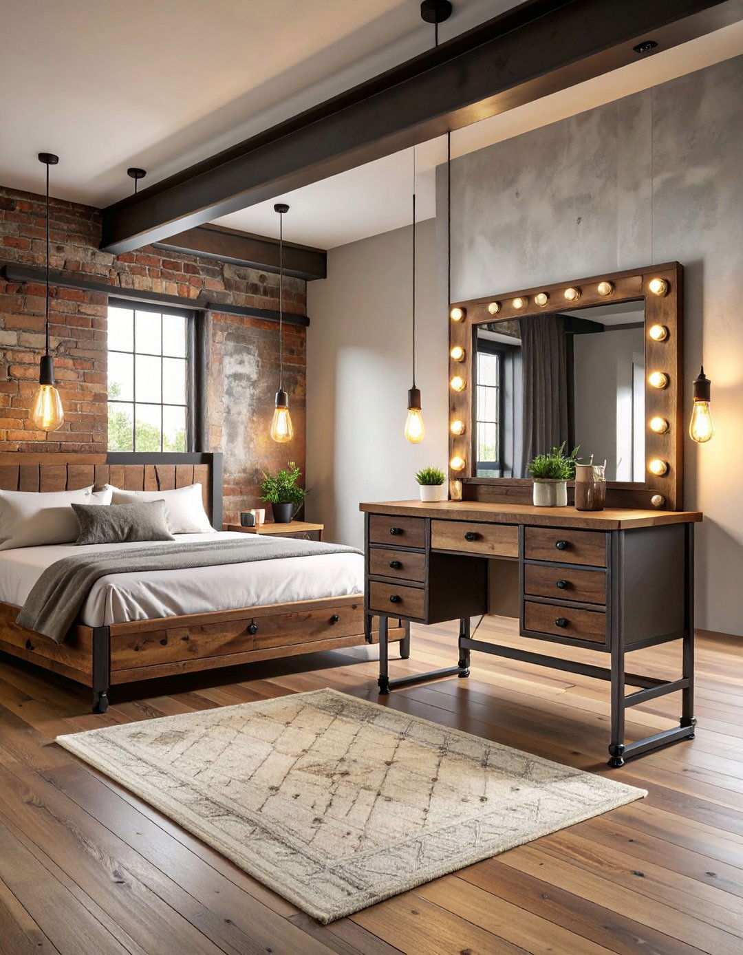 Industrial Style Vanity with Metal Accents - 24 Makeup Vanity Ideas