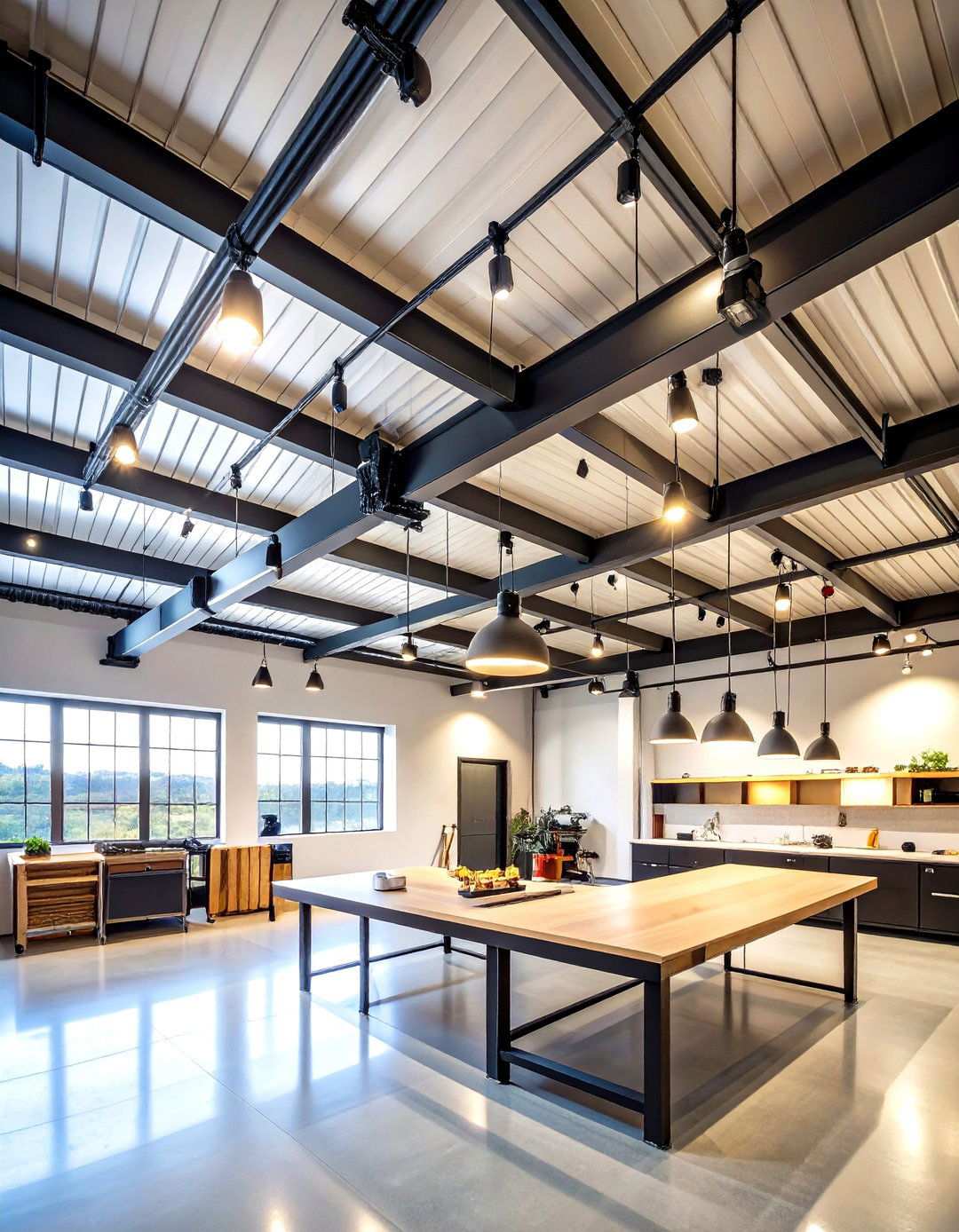 Industrial Track Lighting Ceiling with Pendant Features - 24 Shed Ceiling Ideas