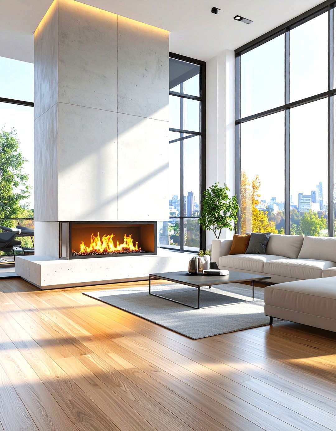 Industrial White Concrete Stone Design - 24 White Stone Fireplace Ideas