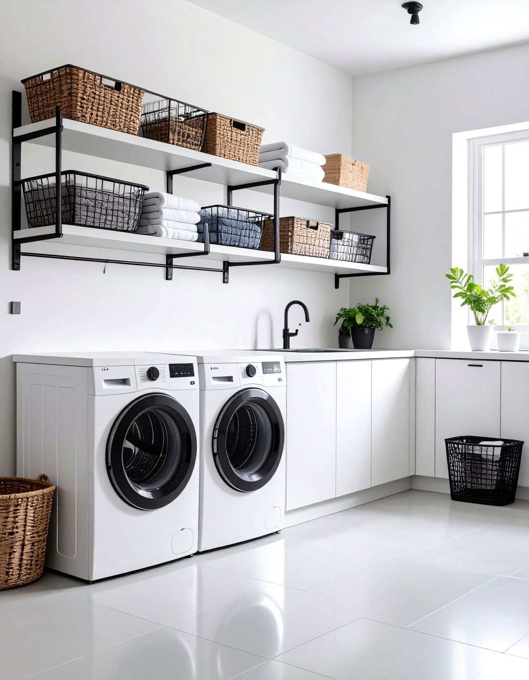 Industrial White Metal Accents - 24 White Laundry Room Ideas