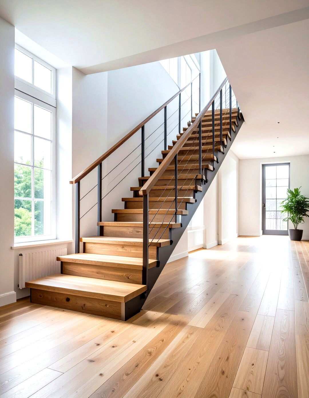 Industrial White Oak Staircase with Steel Framework - 24 White Oak Staircase Ideas