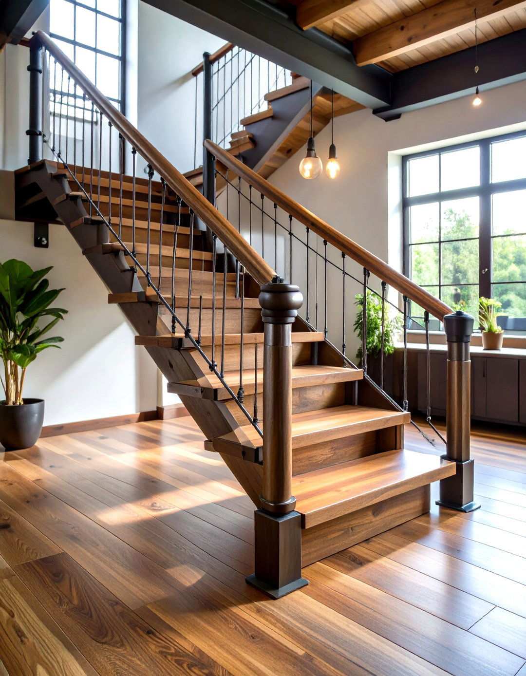 Industrial Wood and Steel Combinations - 24 Wood Stair Railing Ideas