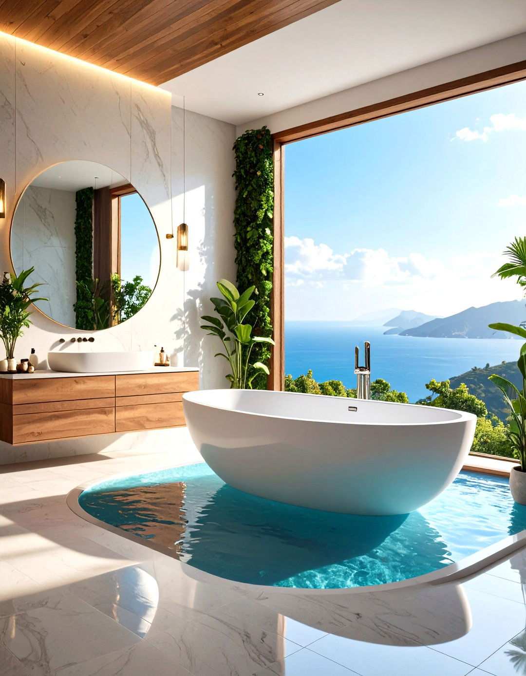 Infinity Edge Design Features With Visual Flow - 24 Spa Like Bathroom Ideas