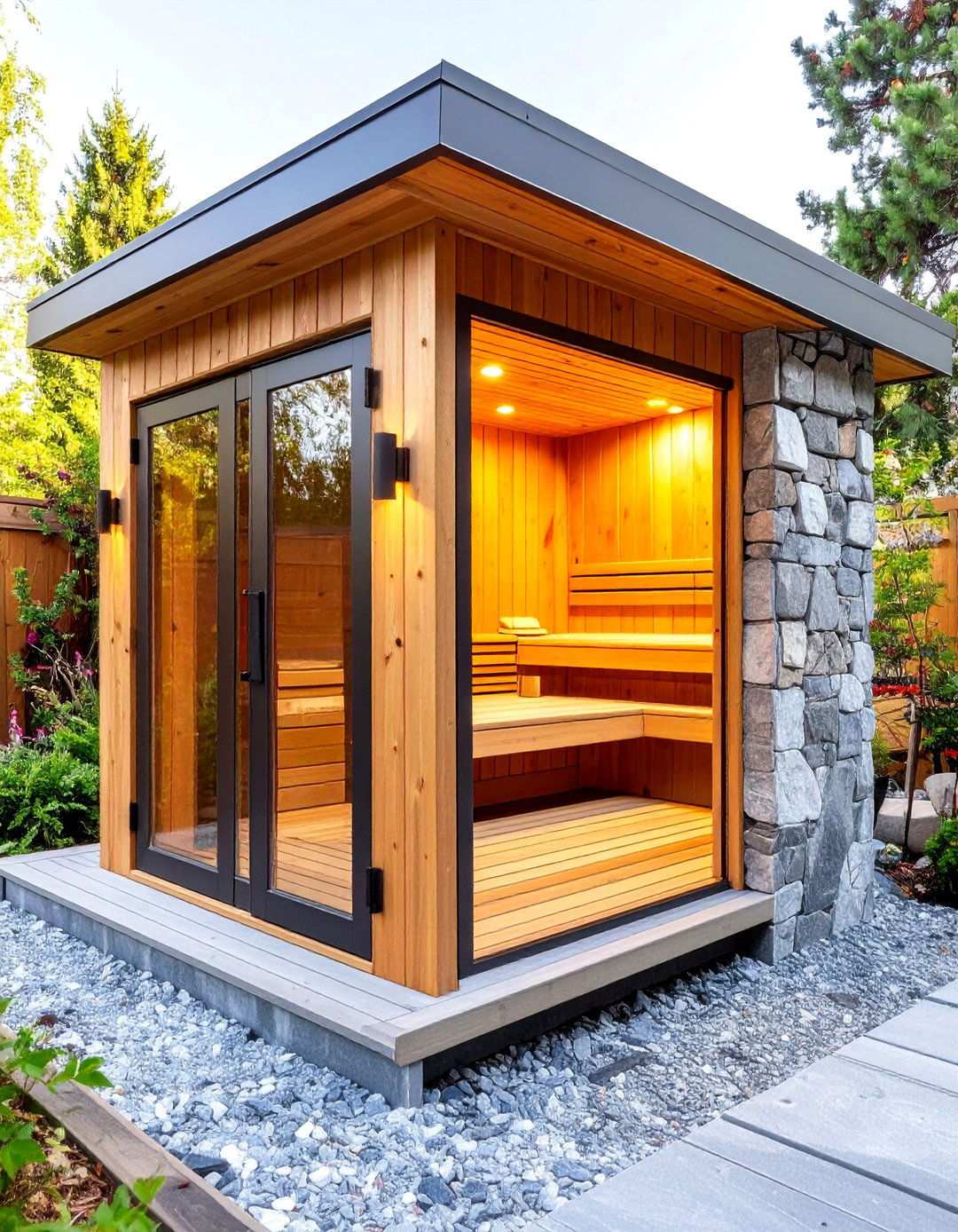 Infrared Sauna with Natural Stone Accents - 24 Outdoor Sauna Ideas