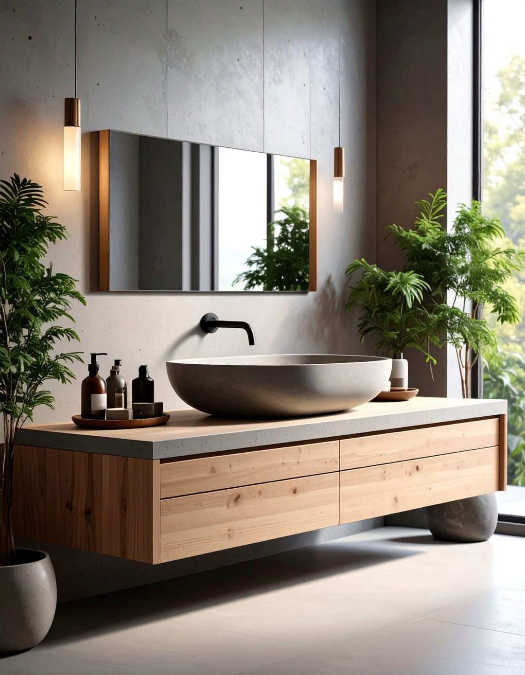 Integrated Concrete Sink with Minimalist Vanity - 24 Small Bathroom Sink Ideas