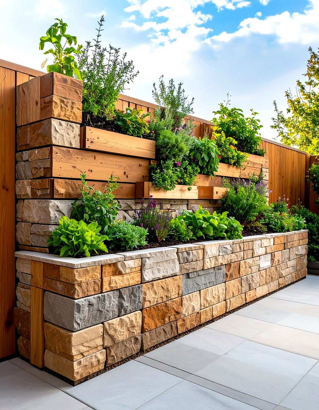 Integrated Stone Planter Walls - 24 Stone Wall Ideas