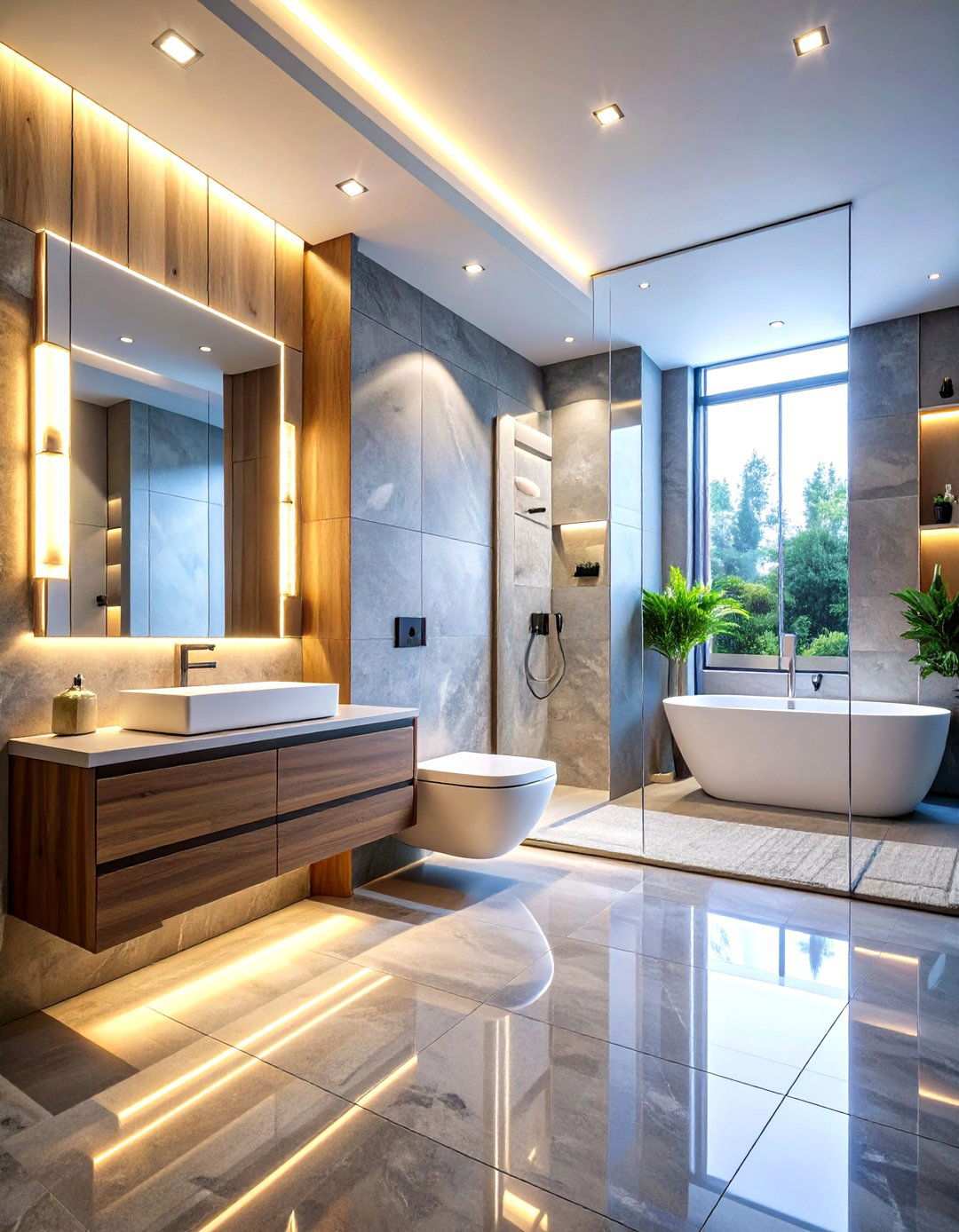 Integrated Technology Bathroom with Smart Features - 24 Japandi Bathroom Ideas