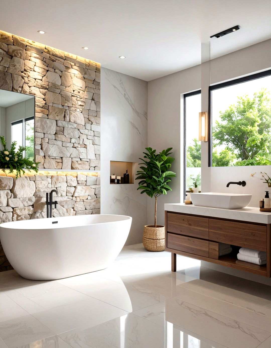 Interior Bathroom Stone Accent Walls - 24 Stone Wall Ideas