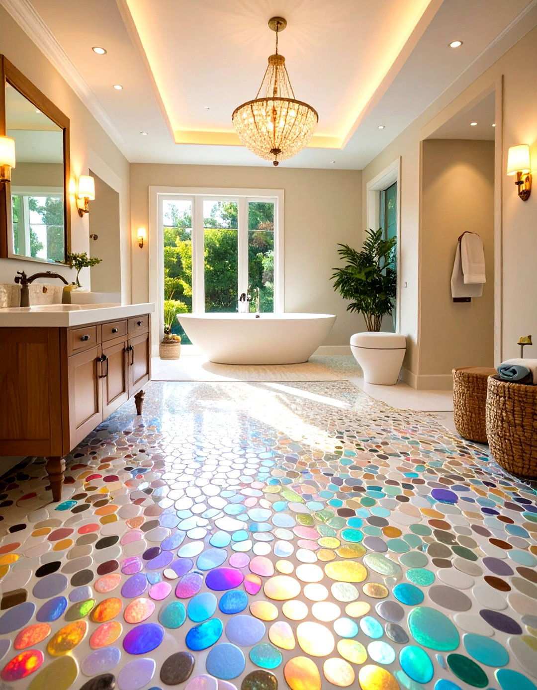 Iridescent Glass Rainbow Effects - 24 Penny Tile Bathroom Floor Ideas