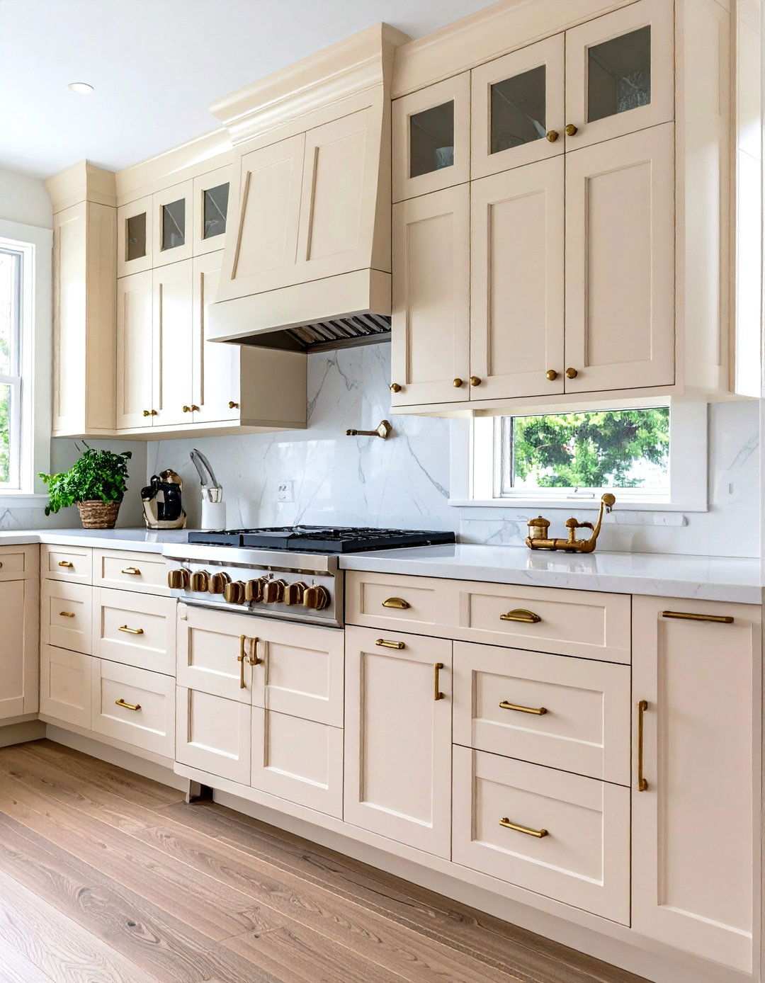 Ivory Cabinets with Mixed Metal Hardware - 24 Off-white Kitchen Cabinets