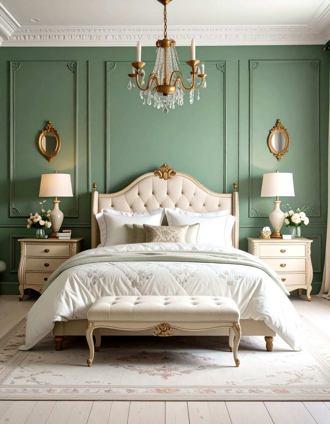 Jade Green and Cream Vintage Romance Design - 24 Jade Green Bedroom Ideas
