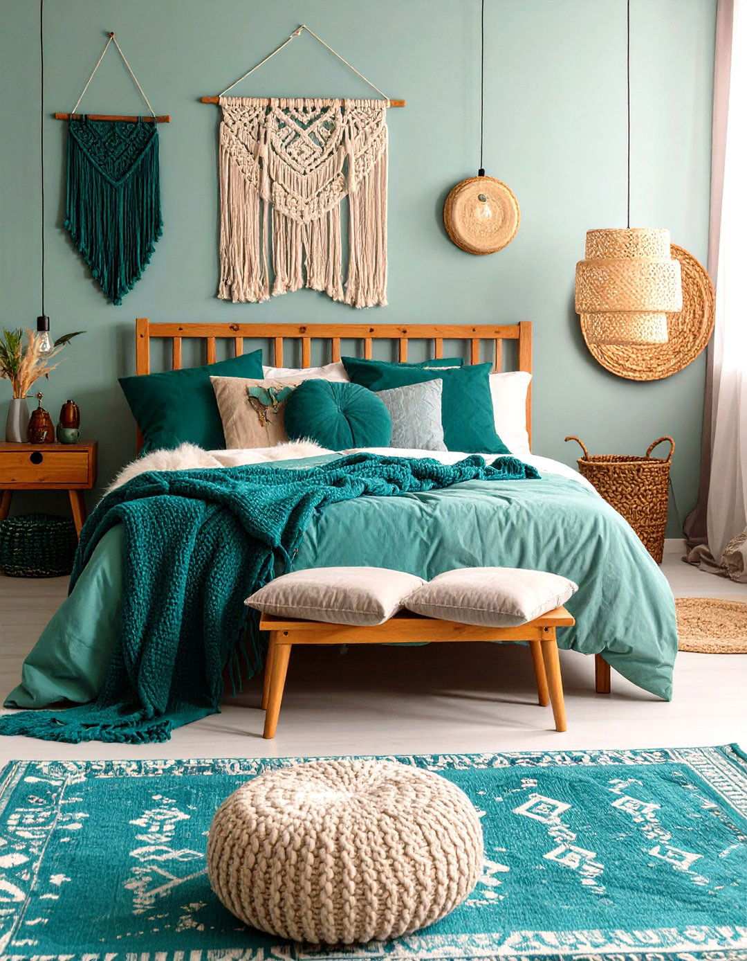 Jade Green Bohemian Textile Layer Design - 24 Jade Green Bedroom Ideas