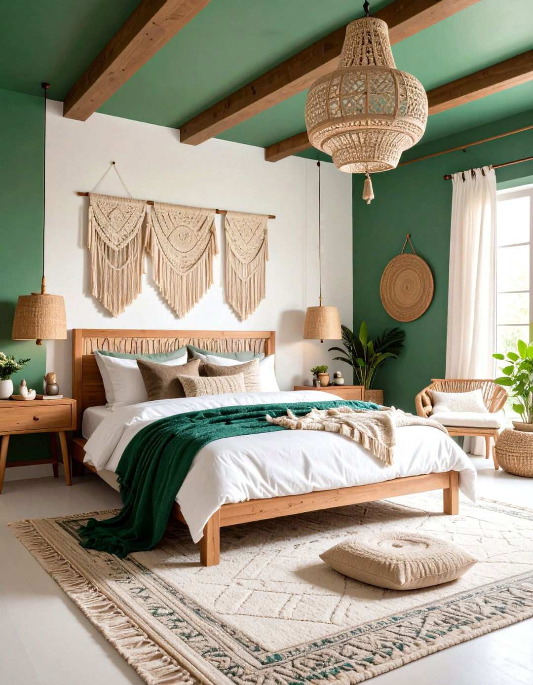 Jade Green Ceiling Treatment with Cozy Atmosphere - 24 Jade Green Bedroom Ideas