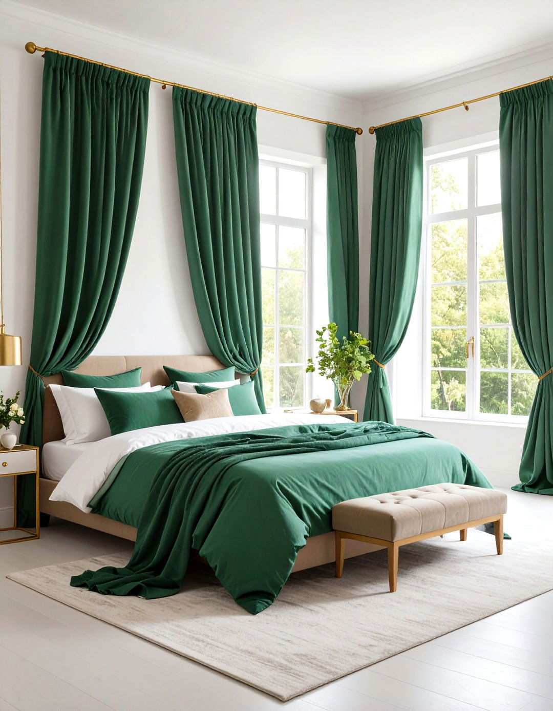 Jade Green Curtains with Natural Light Enhancement - 24 Jade Green Bedroom Ideas