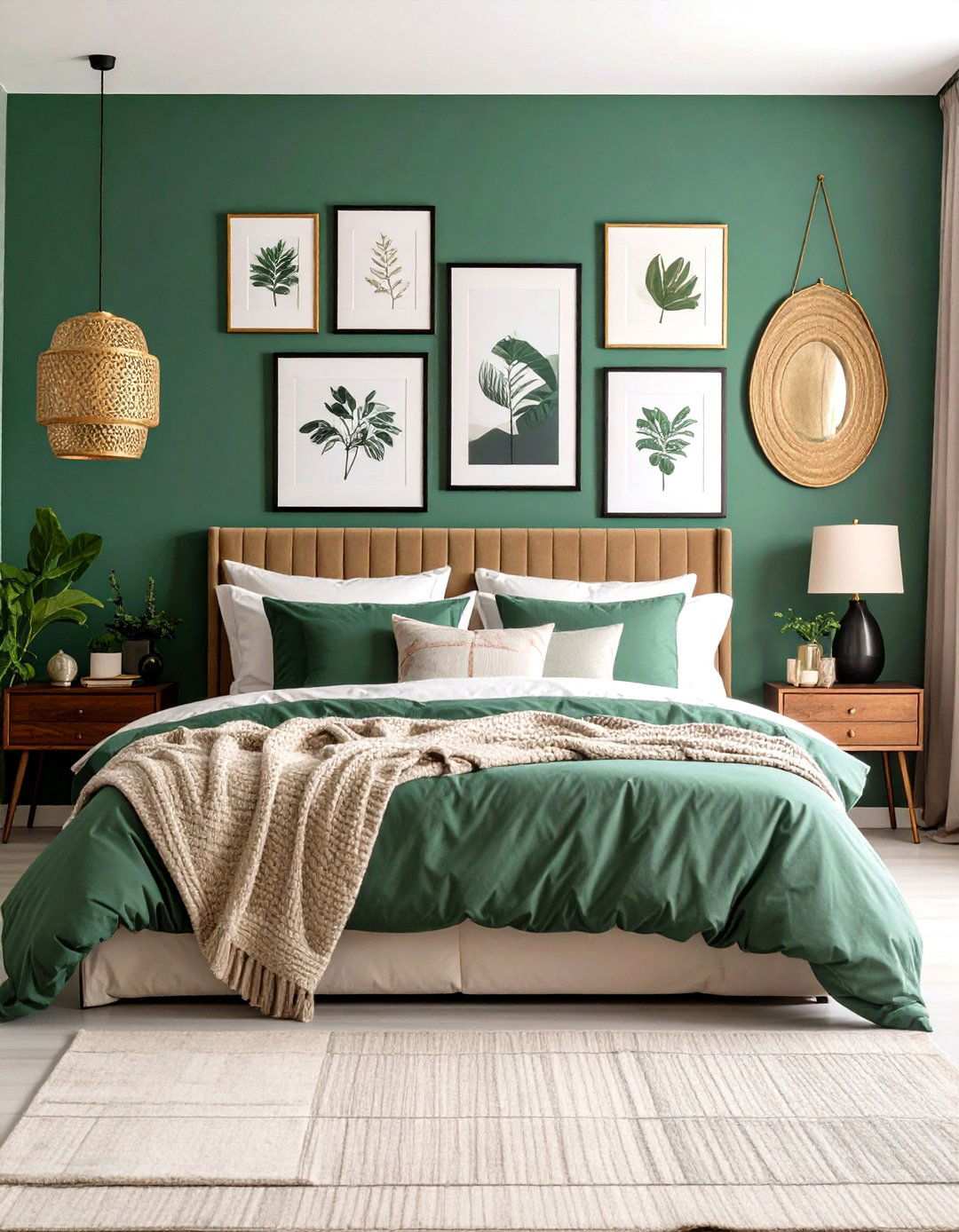 Jade Green Gallery Wall with Coordinated Artwork - 24 Jade Green Bedroom Ideas