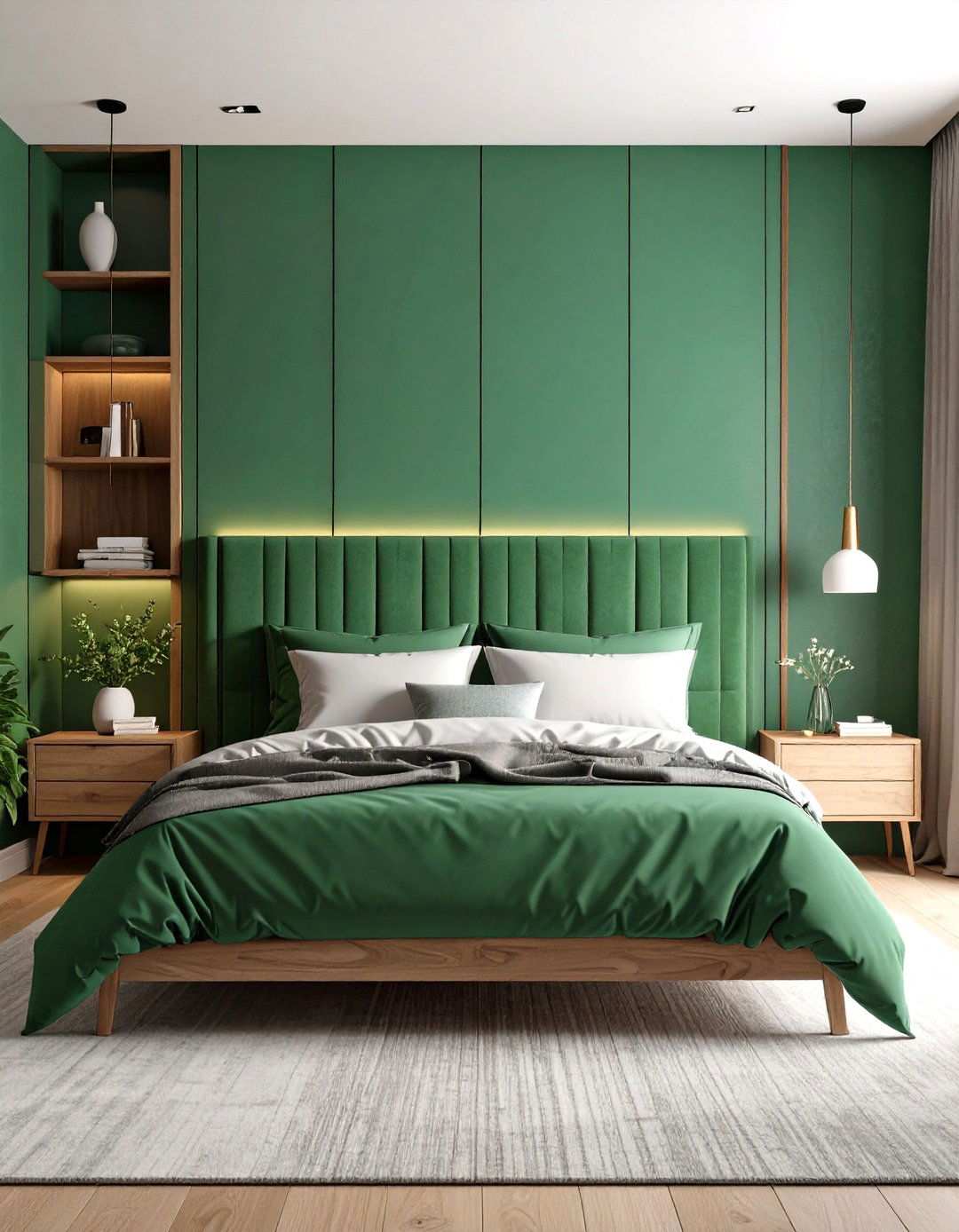 Jade Green Headboard Wall with Built in Storage - 24 Jade Green Bedroom Ideas