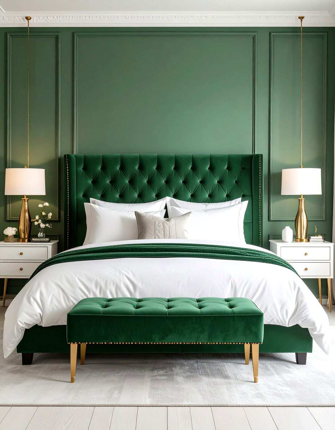 Jade Green Tufted Headboard with Neutral Bedding - 24 Jade Green Bedroom Ideas