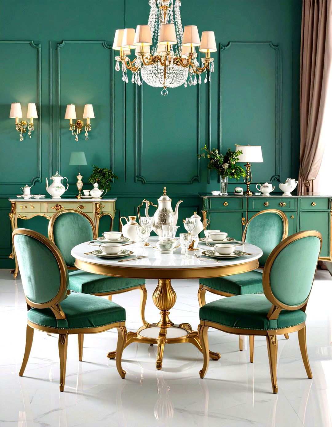 Jade Green Victorian Tea Service Area - 24 Victorian Dark Green Living Room Ideas