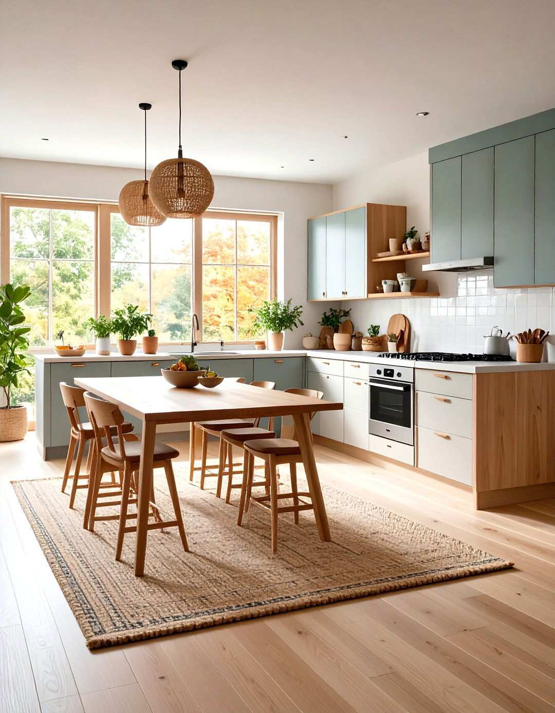 Japandi Kitchen with Natural Fiber Rugs - 24 Japandi Kitchen Ideas