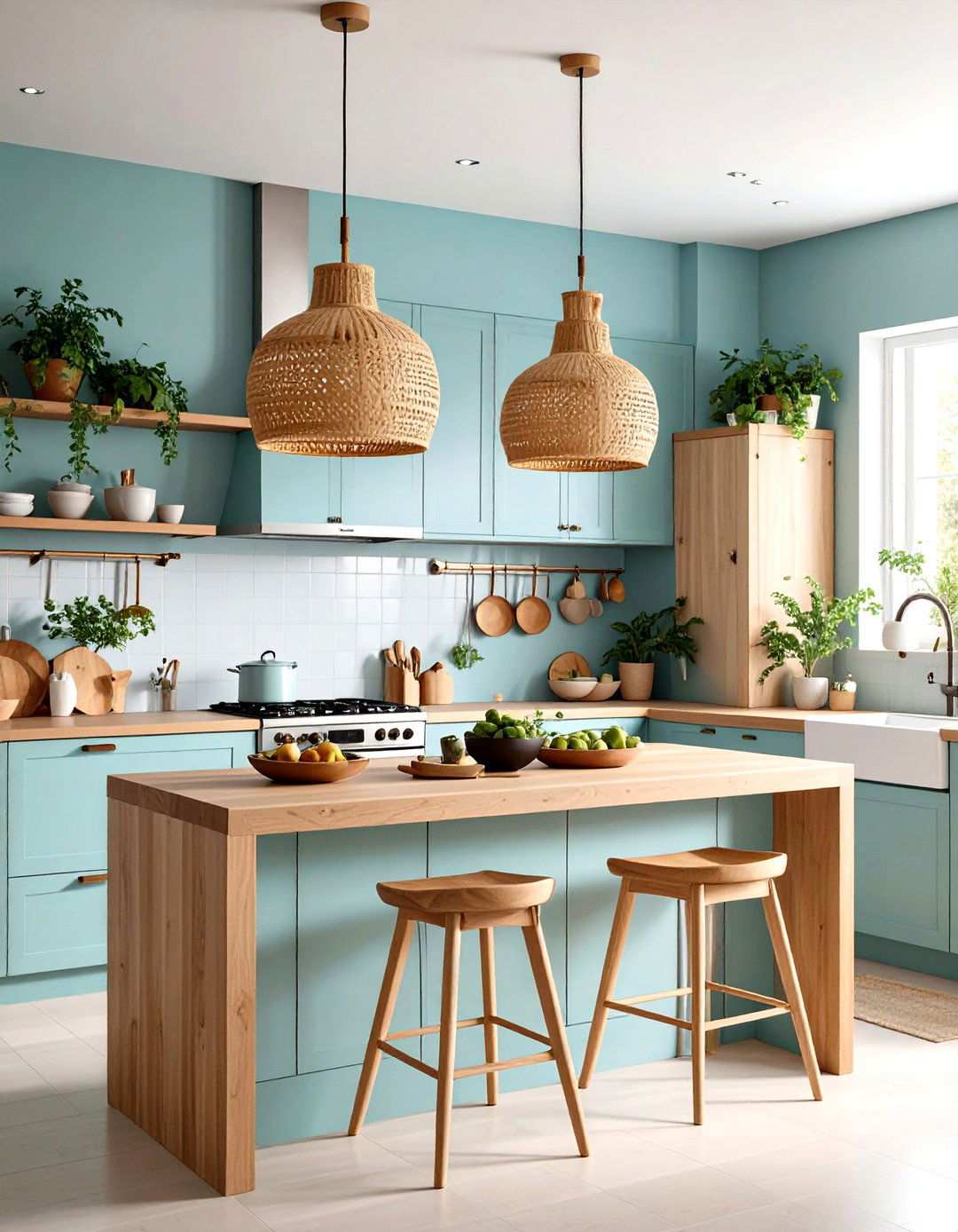 Japandi Kitchen with Pendant Lighting - 24 Japandi Kitchen Ideas