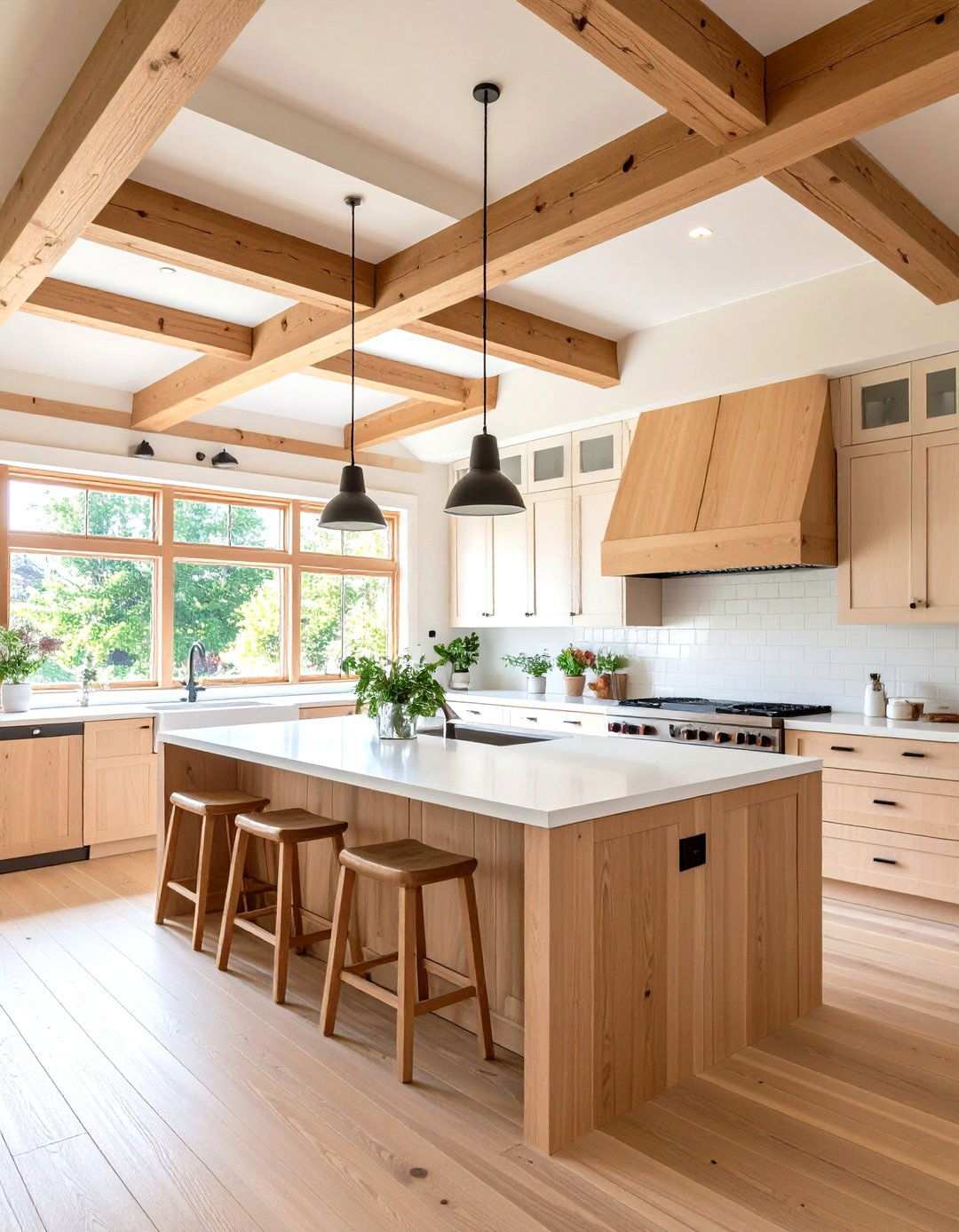 Japandi Kitchen with Wooden Beam Ceiling - 24 Japandi Kitchen Ideas