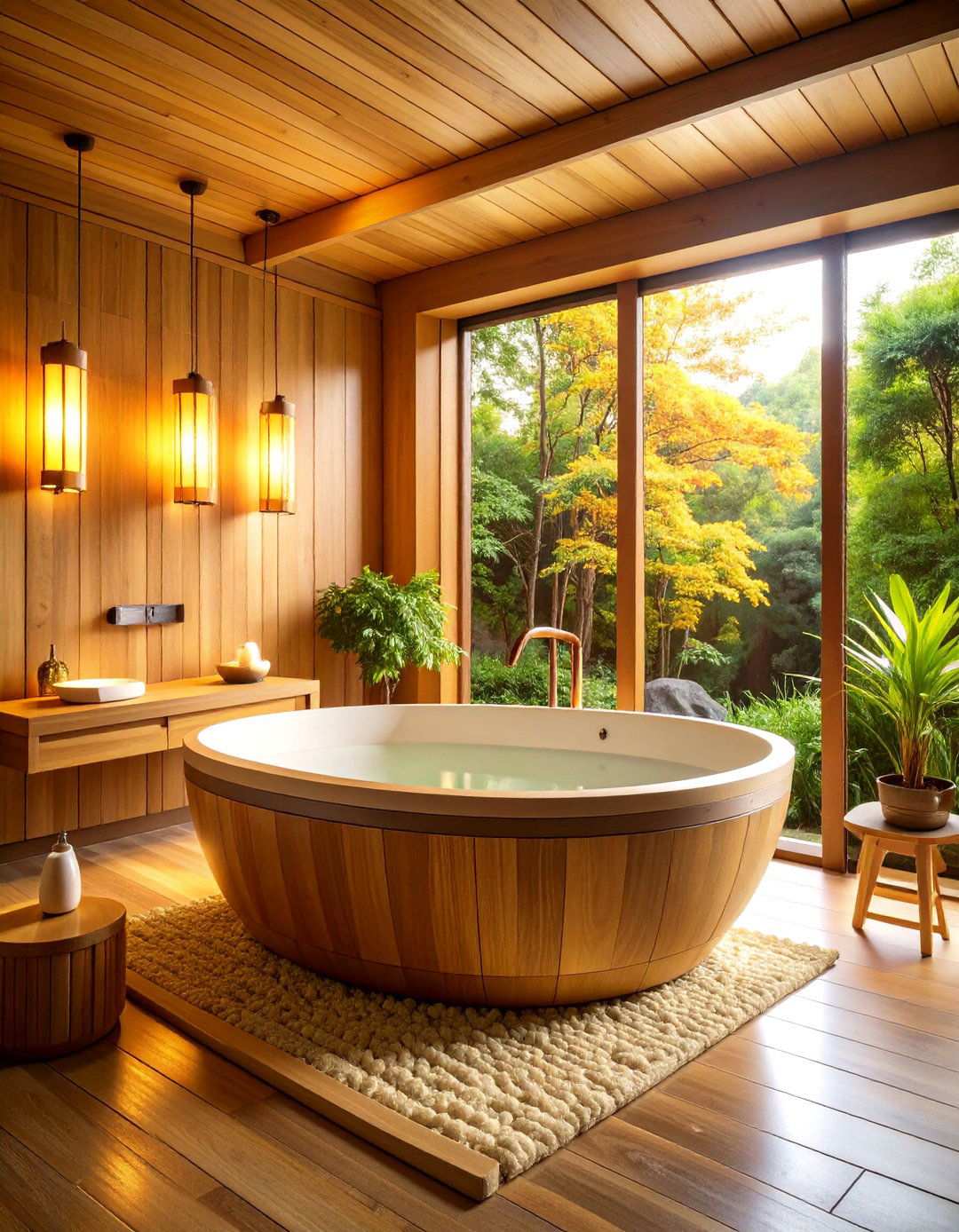 Japanese Hinoki Wood Soaking Tub Sanctuary - 24 Zen Bathroom Ideas