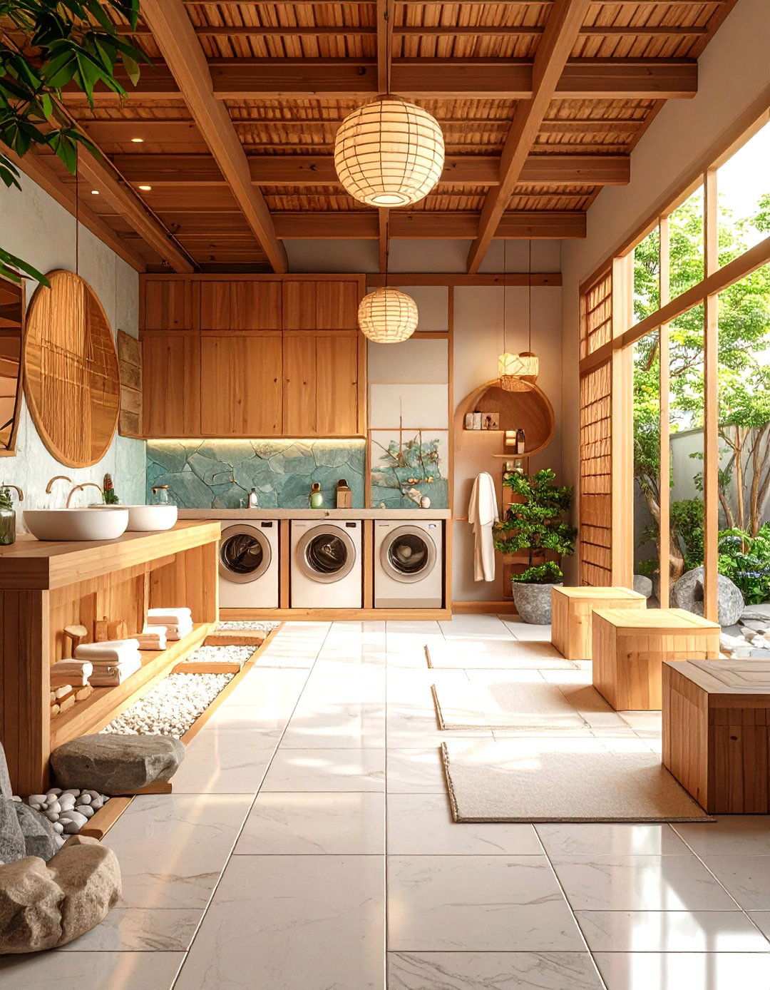 Japanese Inspired Zen Garden Station - 24 Outdoor Laundry Area Design Ideas
