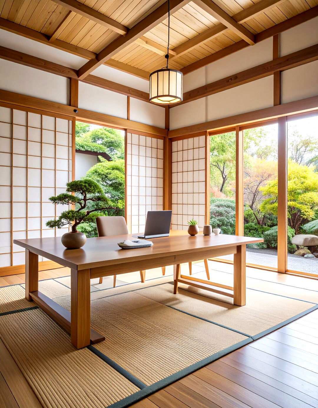 Japanese Zen Home Office with Natural Materials - 24 Small Home Office Ideas