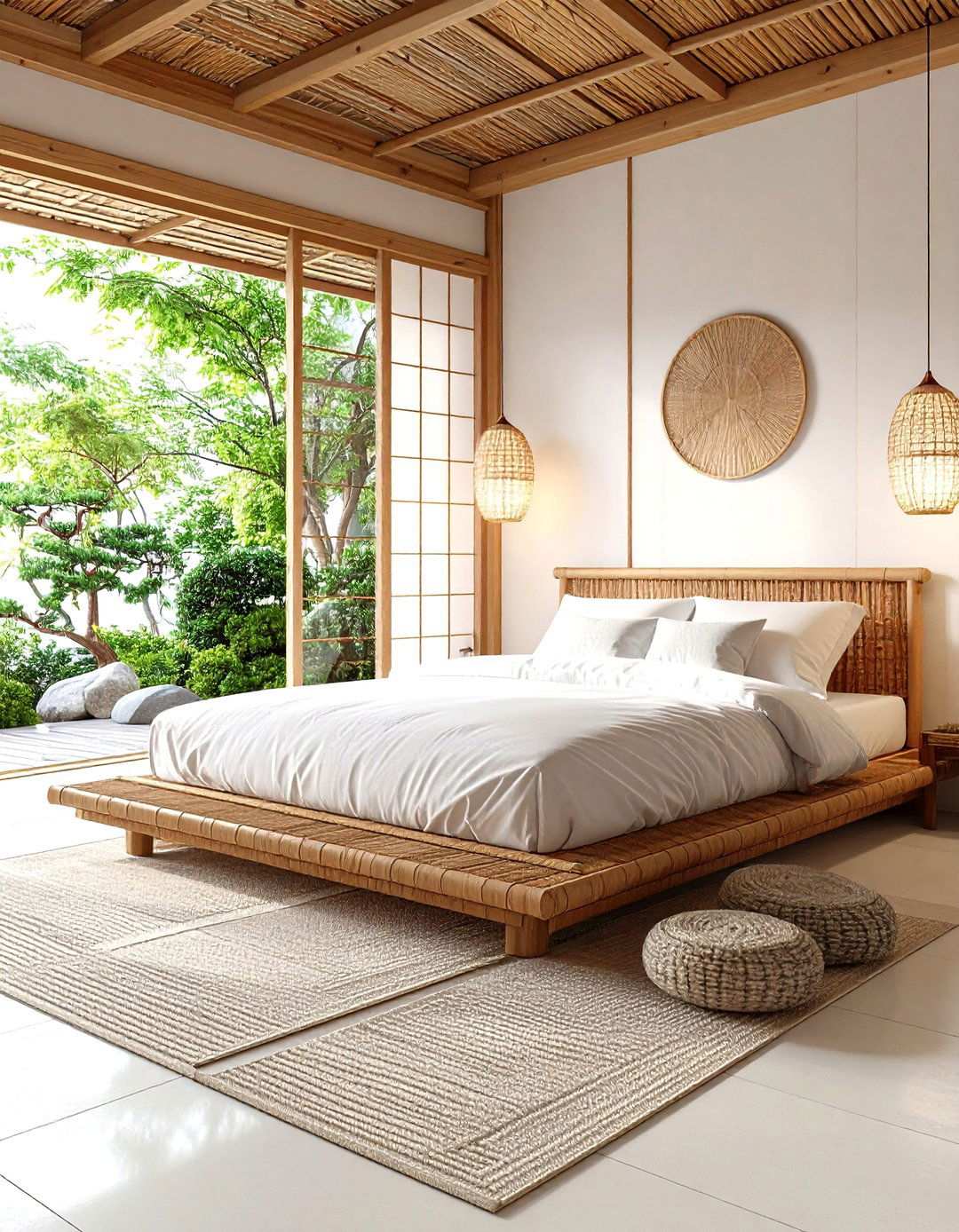 Japanese Zen Rattan Floor Bed - 24 rattan bedroom furniture ideas