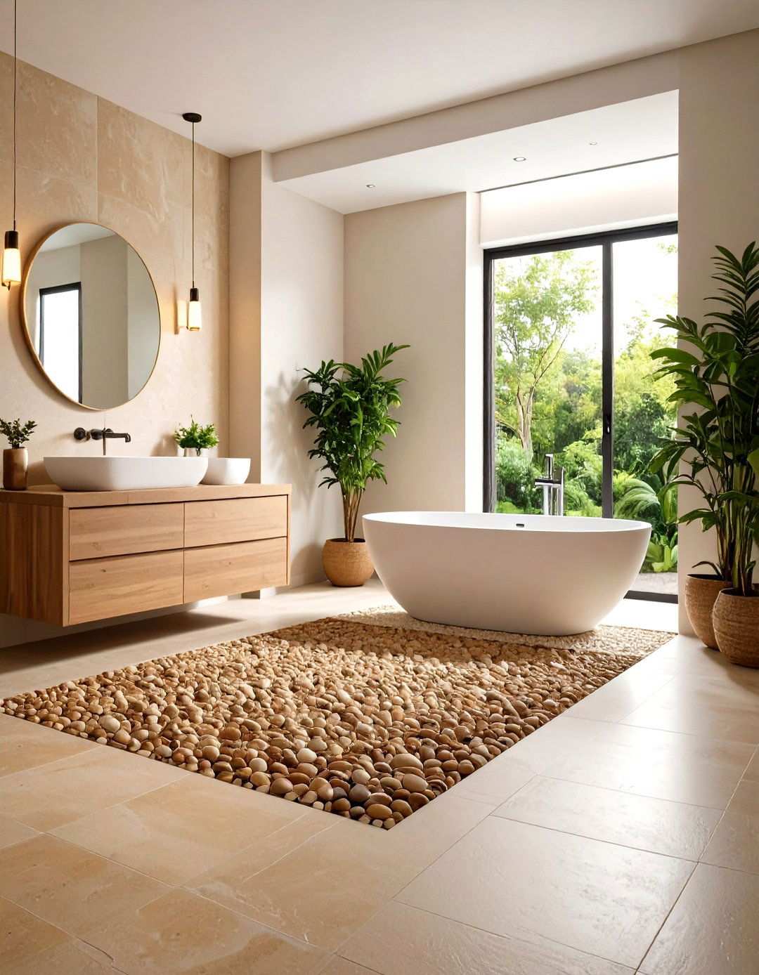 Java Tan Pebble Floor Treatment - 24 Pebble Tile Bathroom Ideas