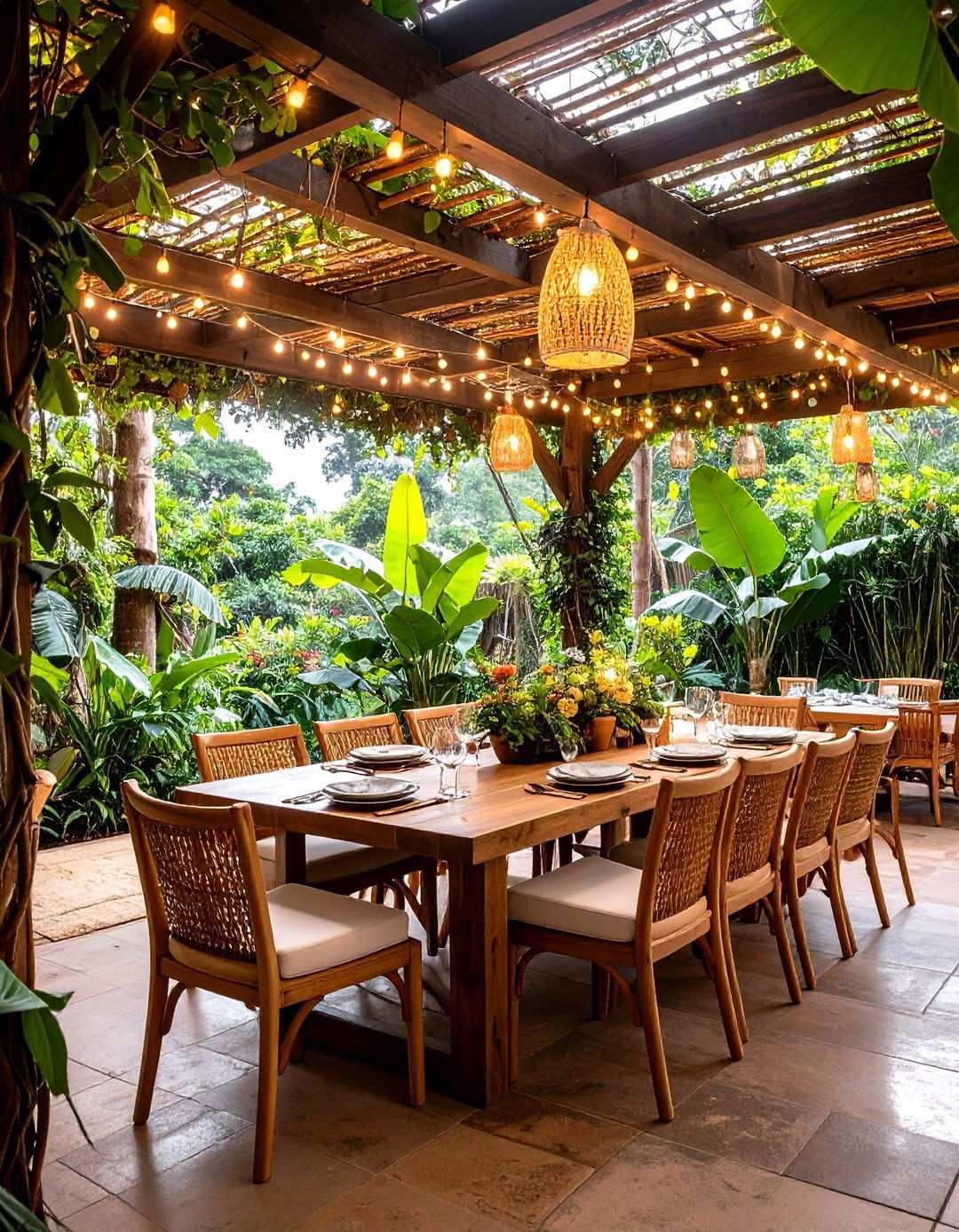 Jungle Canopy Dining Area - 24 Tropical Landscape Ideas