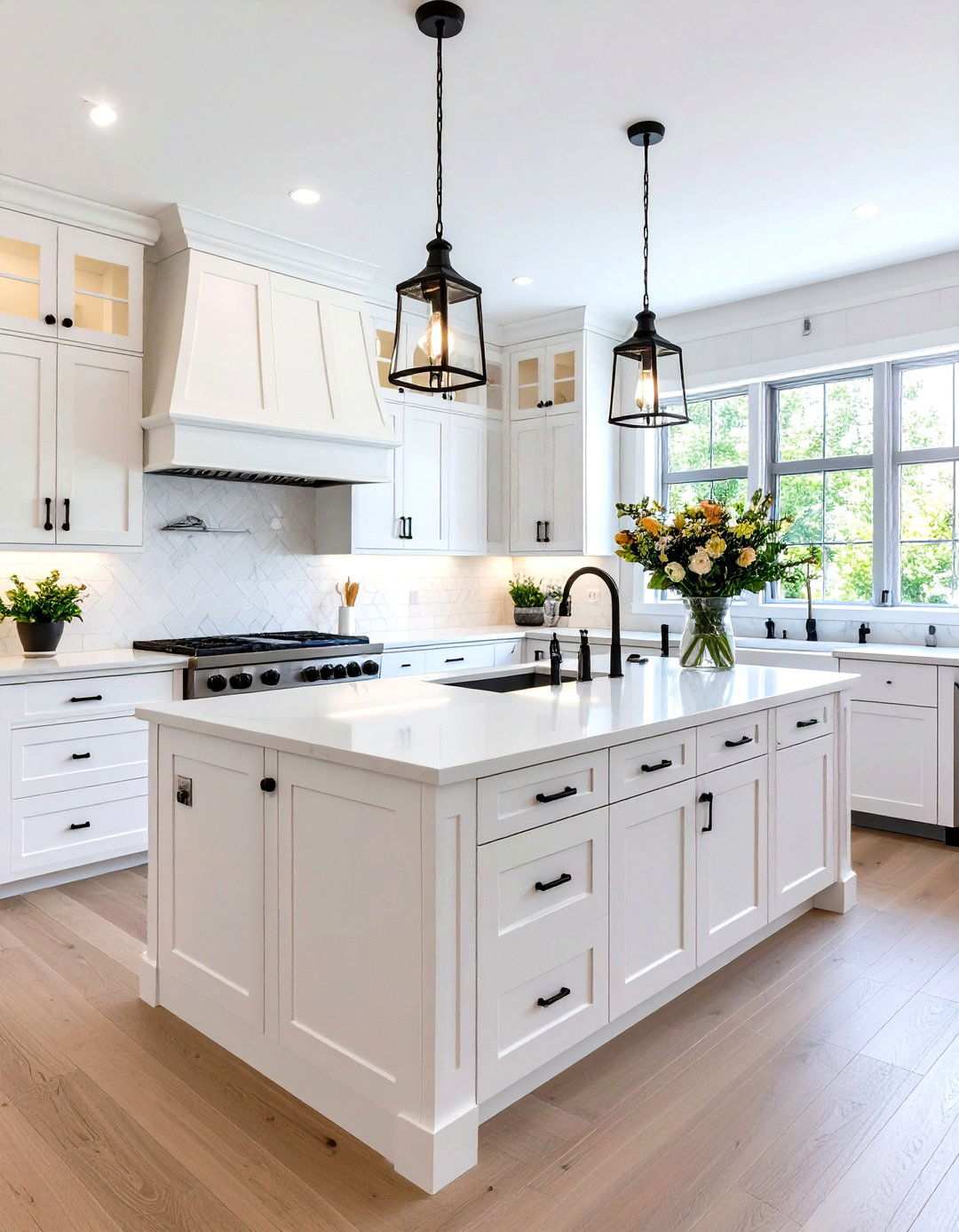 Kitchen Pantry Integration with Coordinated Black Hardware - 24 White Kitchen Cabinets With Black Hardware