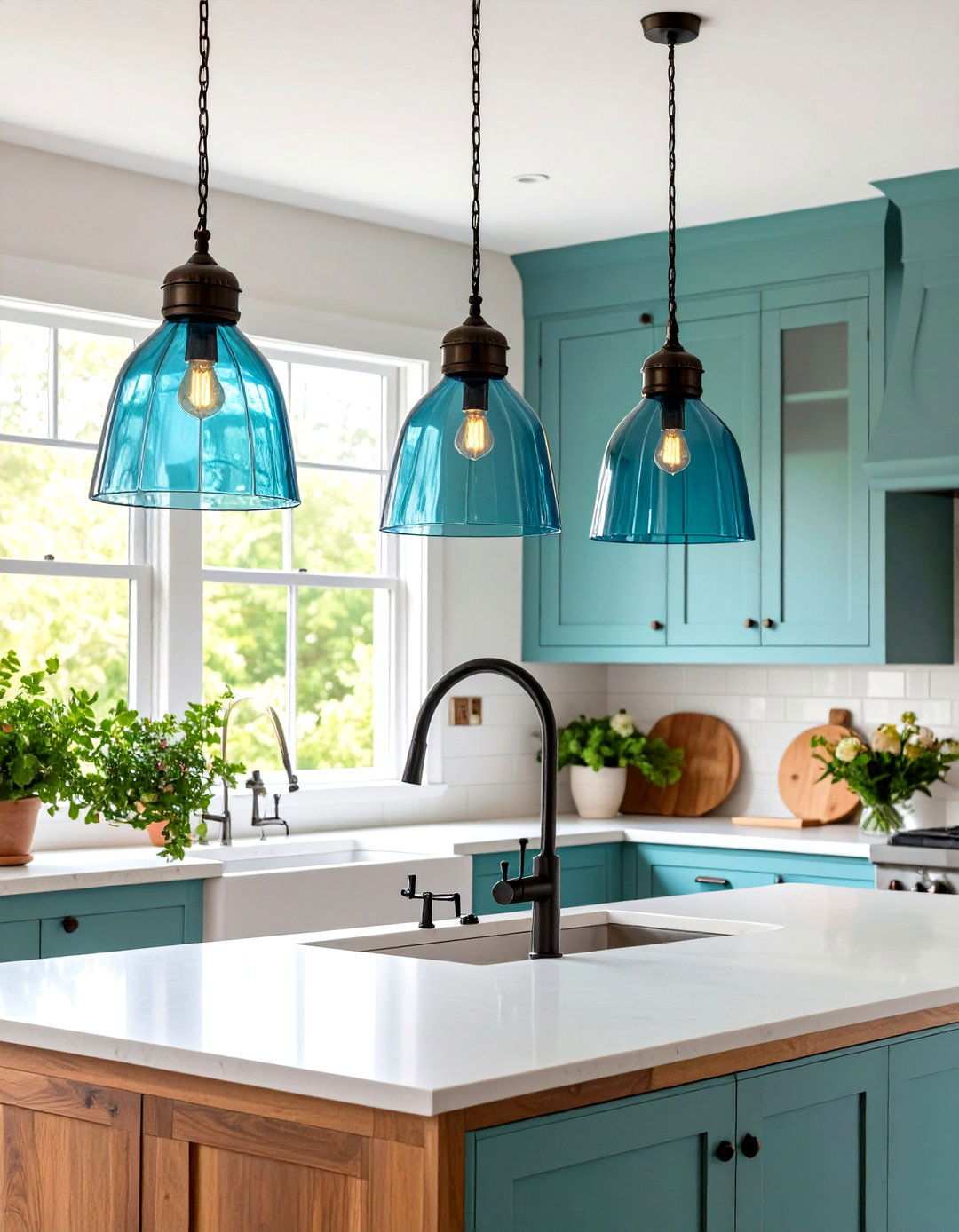 Kitchen Sink Colored Glass Pendant Lighting - 24 Kitchen Sink Lighting Ideas